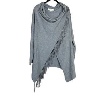 Lovestitch Fringe Wrap Cardigan Sweater Gray Size Medium